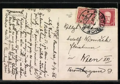 AK Pardubice, Gesamtansicht des Ortes, Geschäft Josef Hybsky