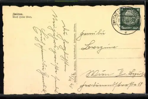 AK Zwittau,  Platz mit Turmgebäude, Arkaden