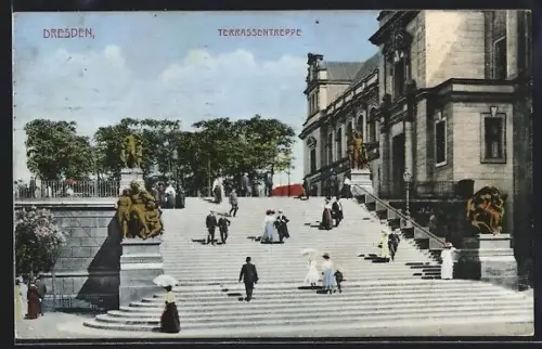 AK Dresden, Terrassentreppe, Brühlsche Terrasse