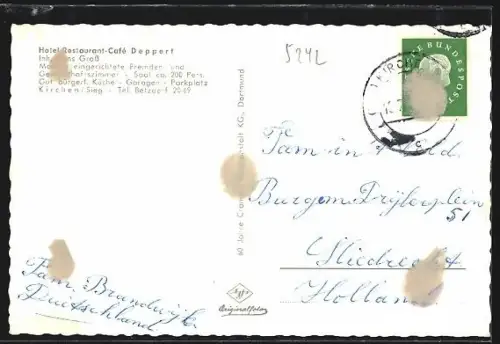 AK Kirchen / Sieg, Hotel-Restaurant-Cafe Deppert, Inh. Hans Grass