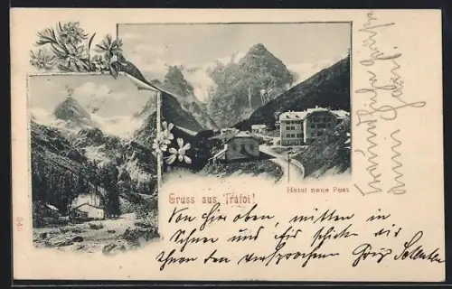 AK Trafoi, Strassenpartie mit Hotel neue Post