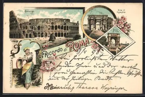 Lithographie Roma, Colosseo, Arco di Tito