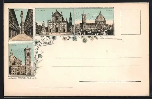 Lithographie Firenze, Duomo, Uffizi, S. Croce