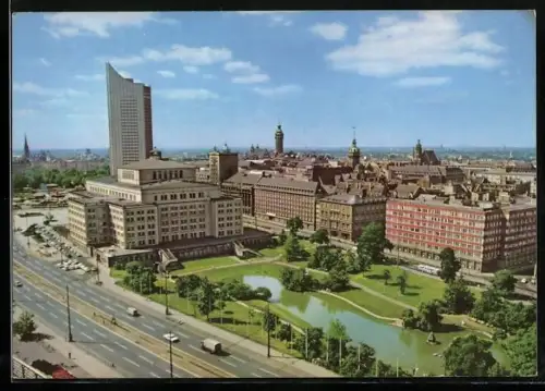 AK Leipzig, Blick auf die Stadt mit Oper und Hochhaus der Karl-Marx-Universität