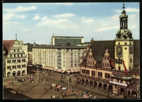 AK Leipzig, Blick auf den Markt und Ausstellung Schönste Bücher aus aller Welt