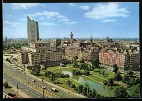 AK Leipzig, Blick auf die Stadt mit Oper und Hochhaus der Karl-Marx-Universität