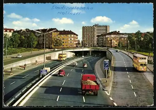 AK Berlin-Halensee, Blick auf die Stadtautobahn mit Bus