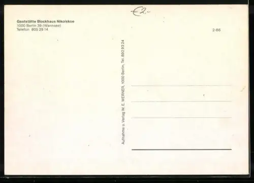 AK Berlin-Wannsee, Gaststätte Blockhaus Nikolskoe, Interieur
