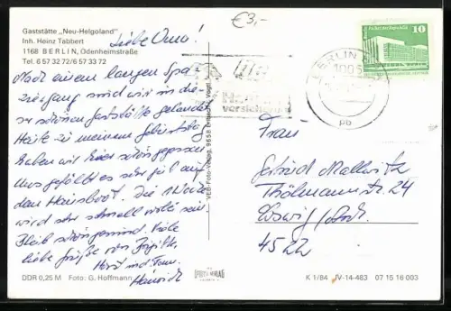 AK Berlin-Müggelheim, Gaststätte Neu-Helgoland, Odenheimstrasse