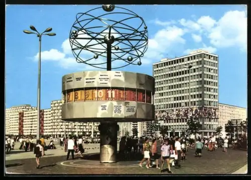 AK Berlin, Uraniasäule mit Weltzeituhr am Alexanderplatz
