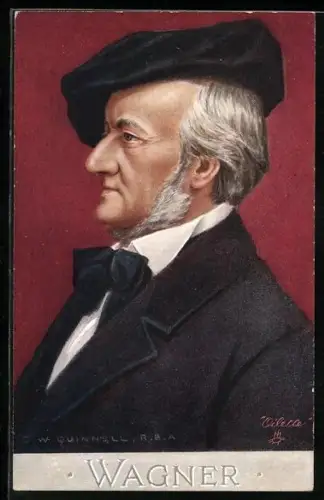 Künstler-AK Richard Wagner, Profil mit Mütze und Fliege