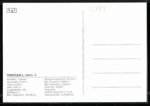 AK Flugzeug Tristar L-1011-1 von LTU über den Wolken
