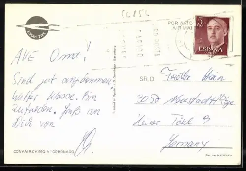 AK Flugzeug Convair CV 990 A Coronado der Spantax im Landeanflug