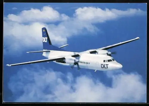 AK Flugzeug Fokker 50 der Deutschen Luftverkehrsgesellschaft (DLT)