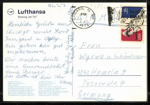 AK Lufthansa, Boeing Jet 747 in der Luft