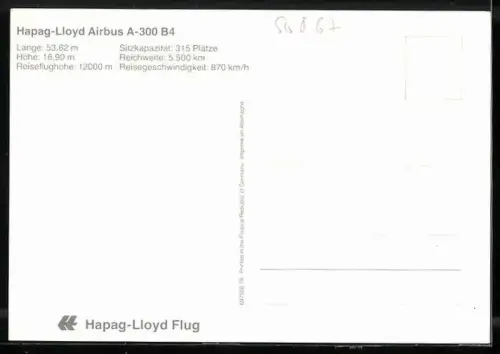 AK Flugzeug Hapag-Lloyd Airbus A-300 B4 im Flug