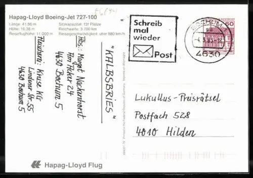 AK Flugzeug Boeing-Jet 727-100 am Himmel, Hapag Lloyd