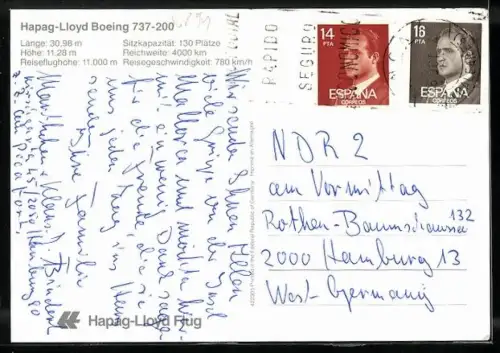 AK Flugzeug, Hapag-Lloyd Boeing 737-200 in der Luft