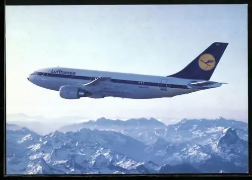 AK Airbus A310 der Lufthansa über dem Gebirge fliegend