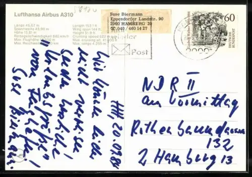 AK Airbus A310 der Lufthansa über dem Gebirge fliegend