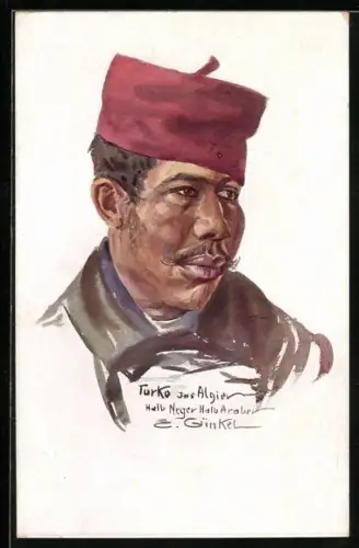 Künstler-AK Turko aus Algier mit Kopfbedeckung