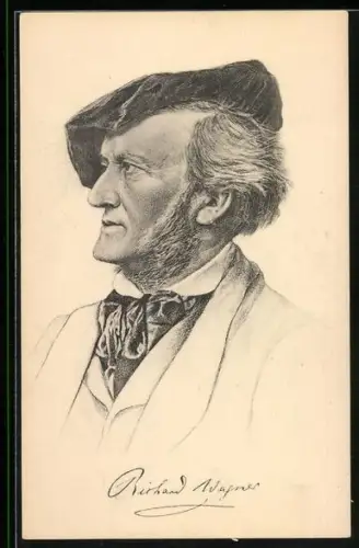 AK Der gealterte Komponist Richard Wagner mit Mütze