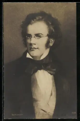 AK Portrait von Franz Schubert mit Brille