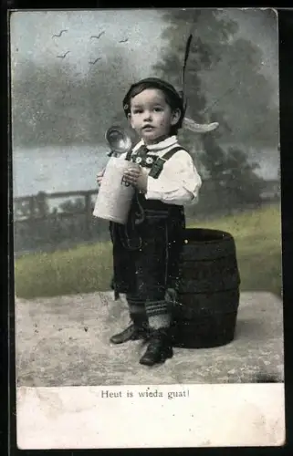 AK Kind in Lederhosen mit HB-Bierkrug