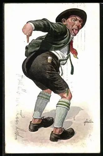 AK Mann zeigt auf sein Hinterteil