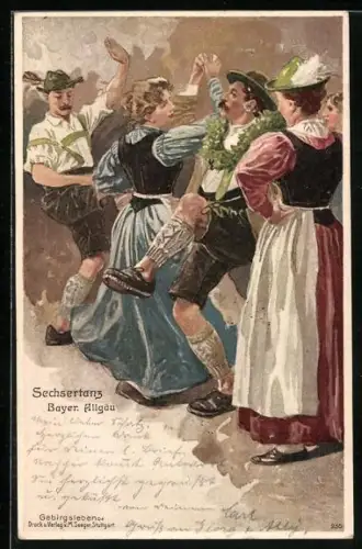 Lithographie Gebirgsleben, Sechsertanz, Bayer. Allgäu