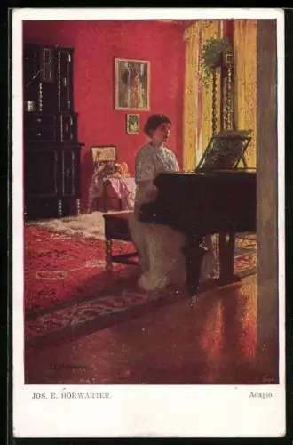 AK Frau sitzt am Klavier