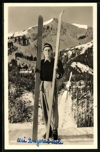 AK Skiläufer Toni Brutscher im schneebedeckten Oberstdorf