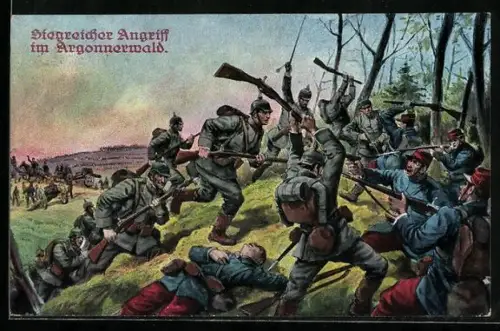 Künstler-AK Schlacht im Argonnerwald, Siegreicher Angriff