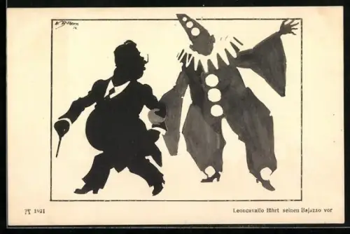 Künstler-AK sign. W. Bithorn: Leoncavallo führt seinen Bajazzo vor, Clown