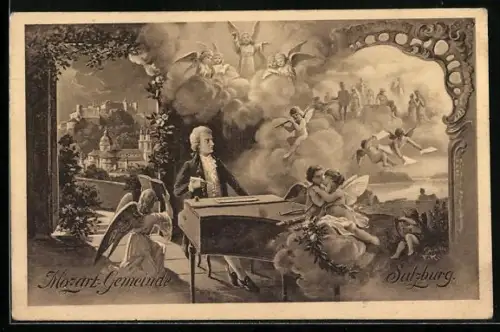 AK Salzburg, Mozart-Gemeinde, Wolfgang Amadeus Mozart komponiert, Engel