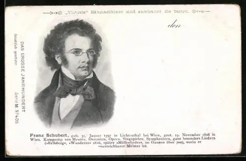 Künstler-AK Franz Schubert mit Halstuch im Portrait