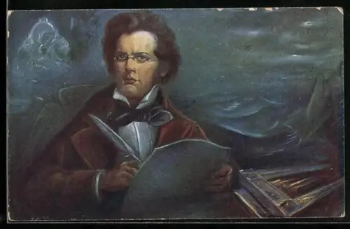 AK Au bord de la mer, Portrait Komponist Franz Peter Schubert