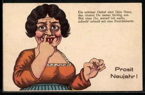 AK Frau bohrt in der Nase, frauenfeindlicher Humor