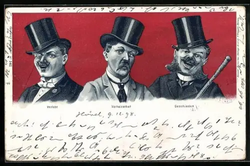 Lithographie Verlobt, Verheiratet, Geschieden, Portraits