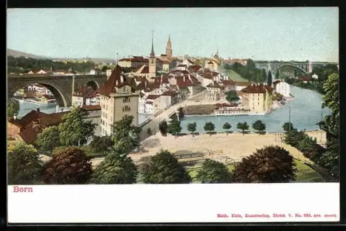 AK Bern, Blick in den Ort mit Brücken