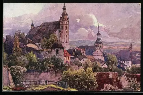 Künstler-AK Fritz Lach: Krems an der Donau, Ortsansicht, Nibelungenweg