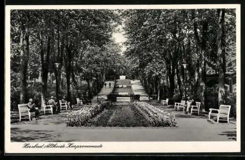 AK Bad Altheide, Spaziergänger in der Kurpromenade