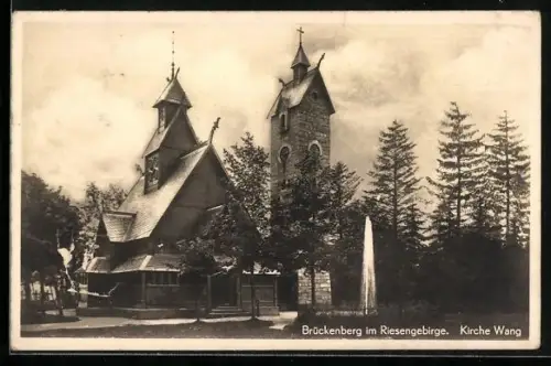 AK Brückenberg, Kirche Wang mit Fontäne