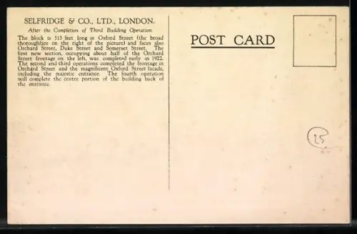 AK London, Selfridge & Co., After the Completion of Third Building Operation