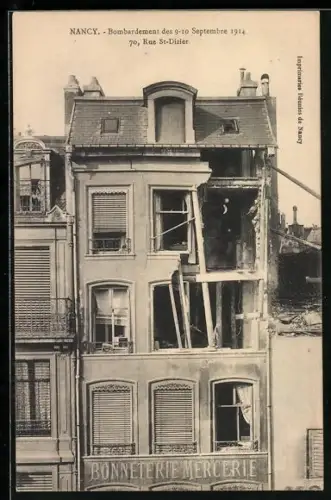 AK Nancy, Bombardement des 9-10 Septembre 1914, 70, Rue St-Dizier, Ruine