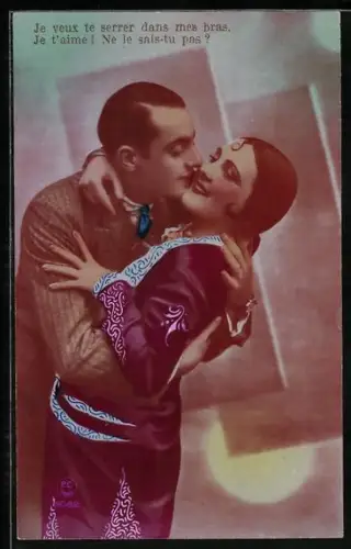 Foto-AK P. C. Paris: Liebespaar küsst sich