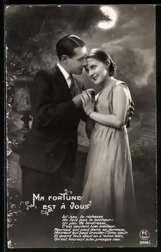 Foto-AK P. C. Paris: Liebespaar bei Mondschein