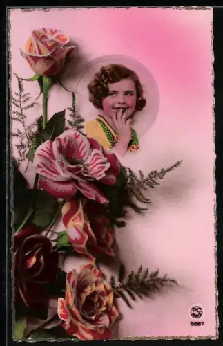 Foto-AK P. C. Paris: Kinderportrait mit Rosen
