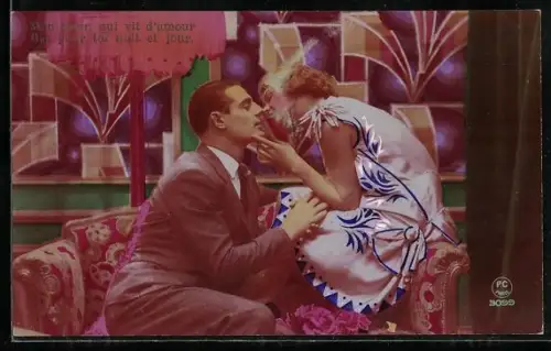 Foto-AK P. C. Paris: Liebespaar küsst sich