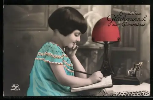 Foto-AK Amag Nr. 64003/5: Mädchen schreibt in ihrem Tagebuch